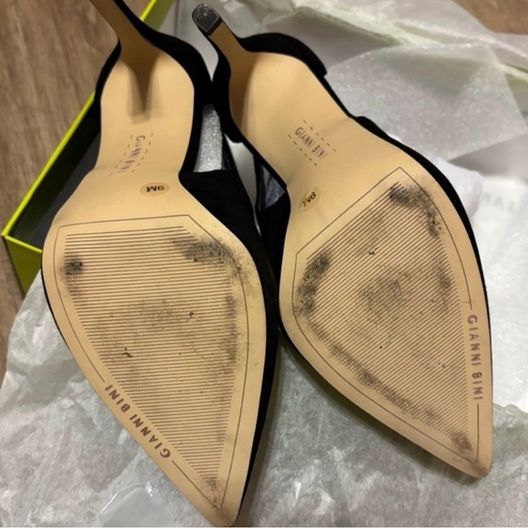 Gianni Bini Black Suede Cut-Out Ankle Strap Pointed Toe Heels Size 9 EUC - Picture 4 of 13